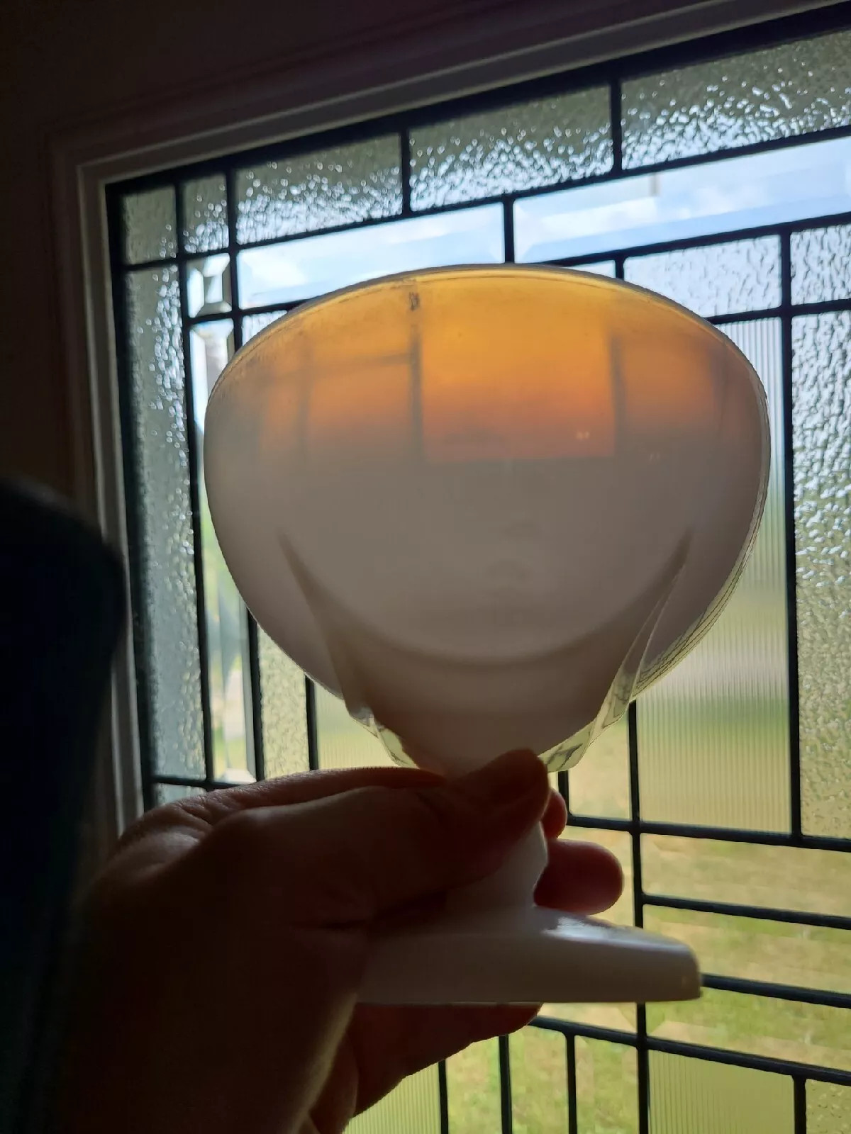 Milk Glass Pedestal Bowl with visible "Ring of Fire" in sunlight, very pretty! | eBay US