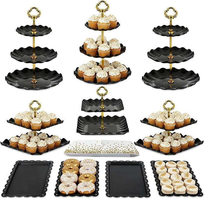 Pack of 10 NWK Cake Stand Set, with 3 x Two-Tier and 3 x Three-Tier Cupcake Stands, 4 x Appetizer... | Amazon (US)