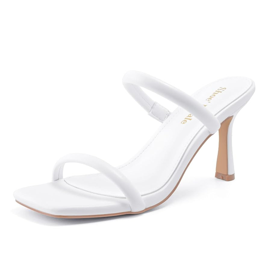 Shoe'N Tale Women's Strappy Heels Kitten Heeled Mules Two Straps Square Open Toe Slip On Sandals | Amazon (US)
