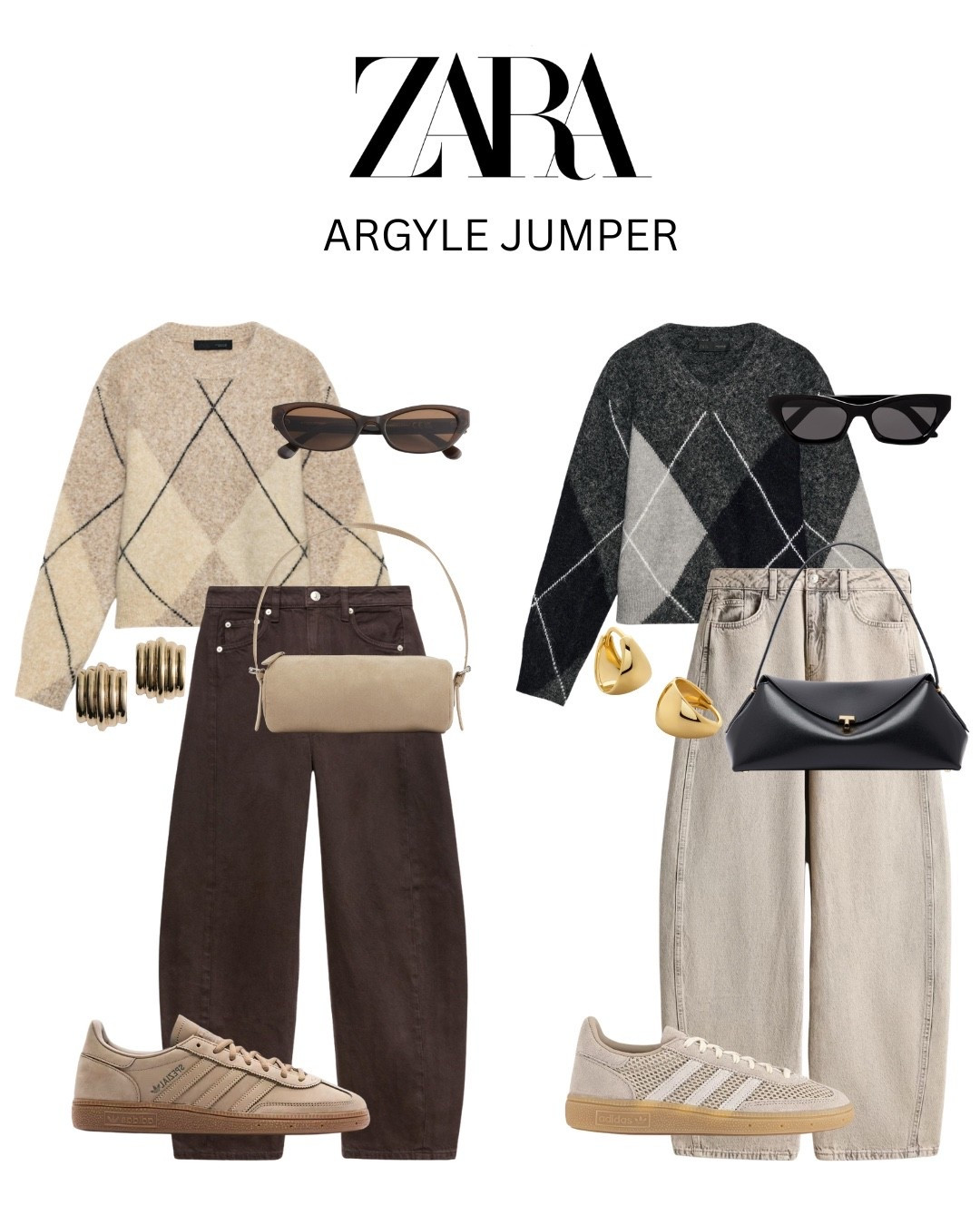 ZARA - Trending @Zara argyle jumpers that are selling out fast, styled here in both colour ways. Get them before they’re gone! 

#knitwear #trainers #jeans

#LTKautumn #LTKjeans #LTKshoes