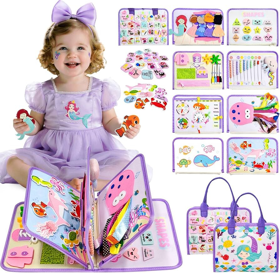 Aurasys Toddler Busy Board Montessori Toys for Girls Birthday Gift, Sensory Busy Book Educational... | Amazon (US)