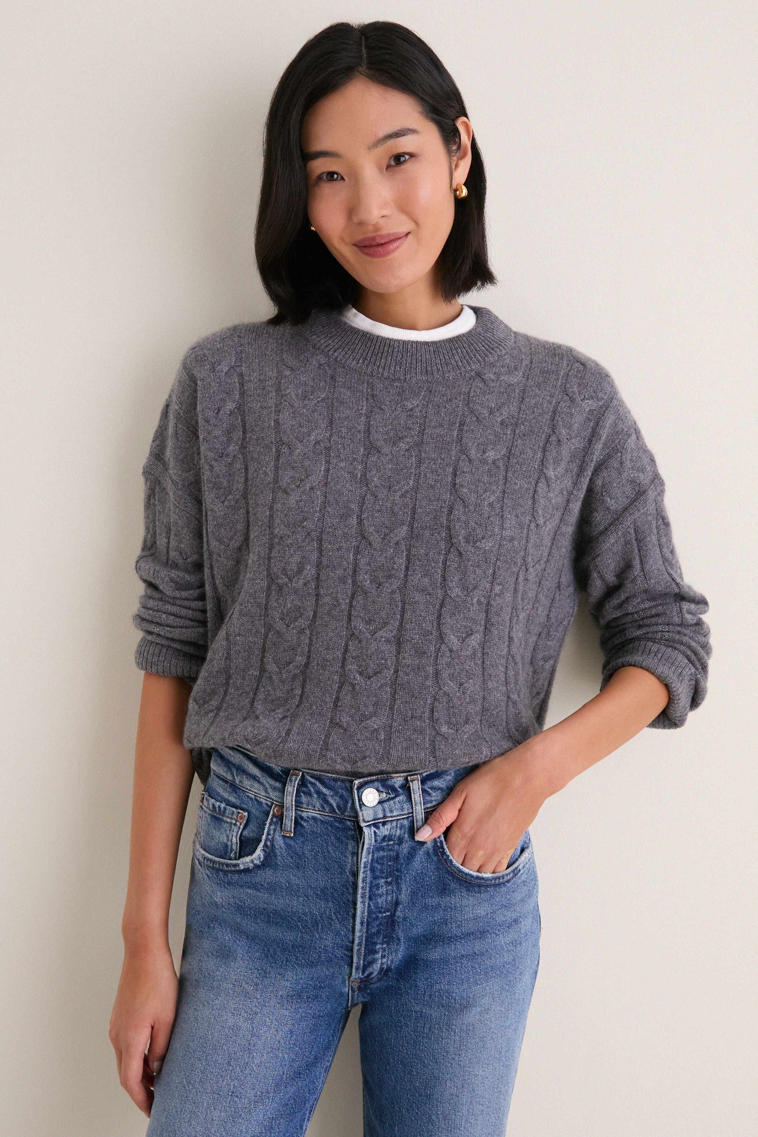 Charcoal Cashmere Cable Knit Eloise Sweater | Tuckernuck (US)