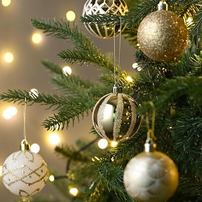 Valery Madelyn Christmas Ornaments Set, 30ct White and Gold Shatterproof Christmas Tree Decoratio... | Amazon (US)