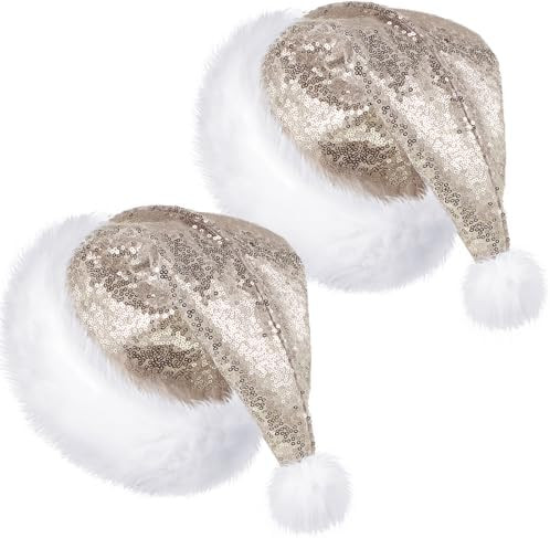 SATINIOR 2 Pcs Adult Sequin Santa Hat Unisex Christmas Hat Santa Claus Cap Xmas Cap with Lining a... | Amazon (US)