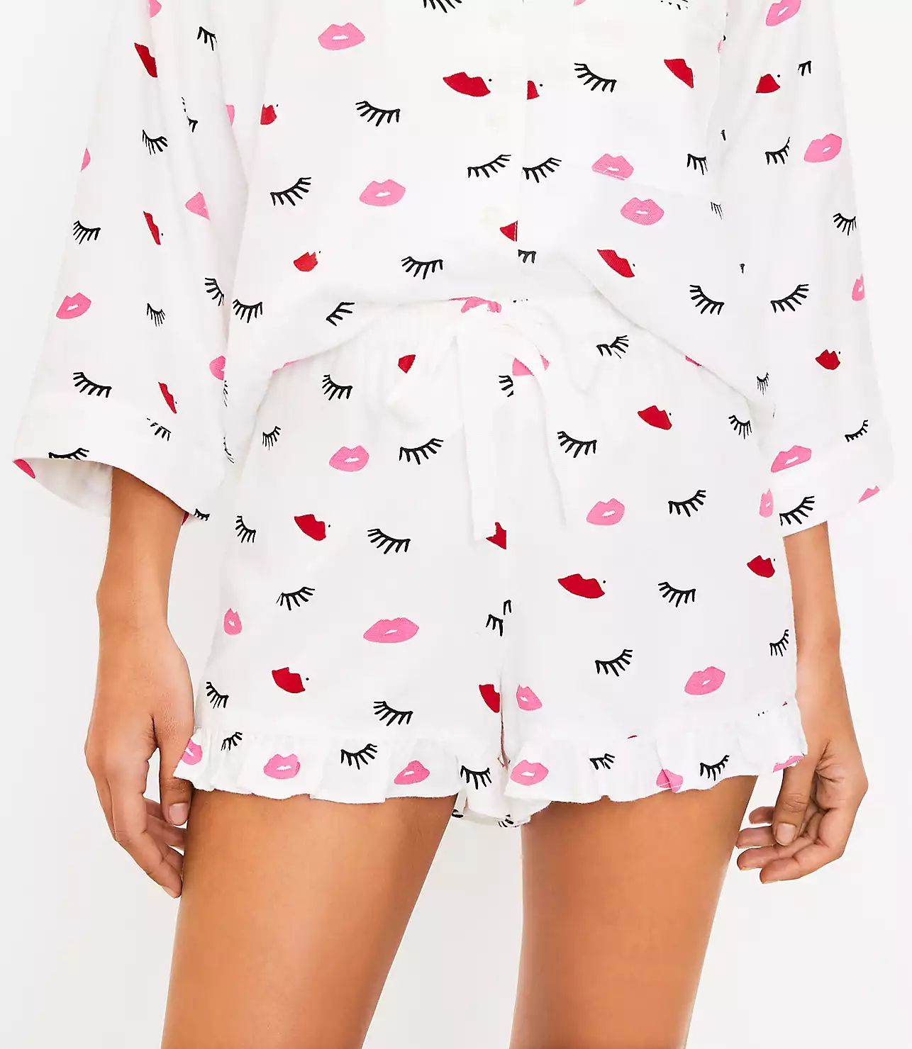 Lipstick & Lashes Ruffle Pajama Shorts | LOFT