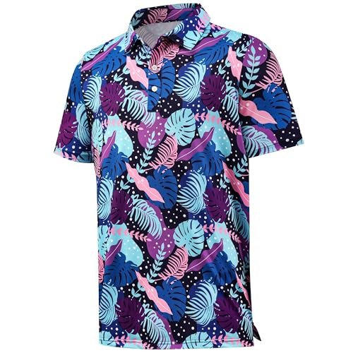 AULEEGAR Hawaiian Golf Shirt for Men Short Sleeve Polo Shirts Golfing Clothes Colorful Palms L | Amazon (US)