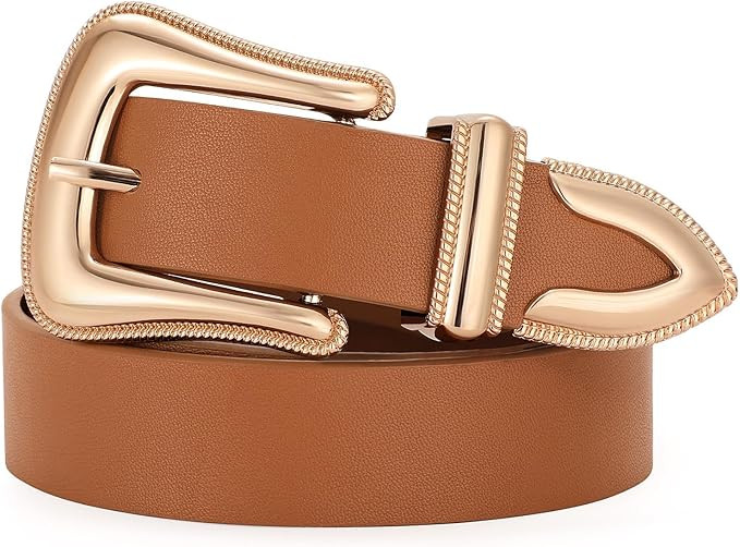 TRIWORKS Women Leather Belt Fashion Leather Waist Belt for Pants Jean Ladies Western Leather Belt | Amazon (US)