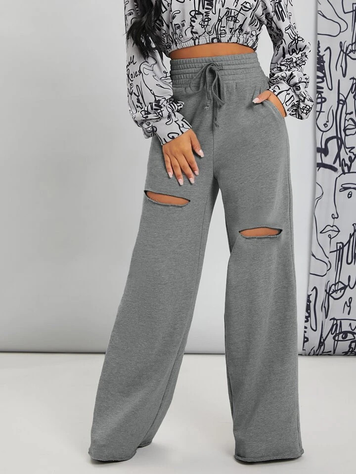 SHEIN SXY Slant Pocket Cut Out Drawstring Waist Sweatpants | SHEIN