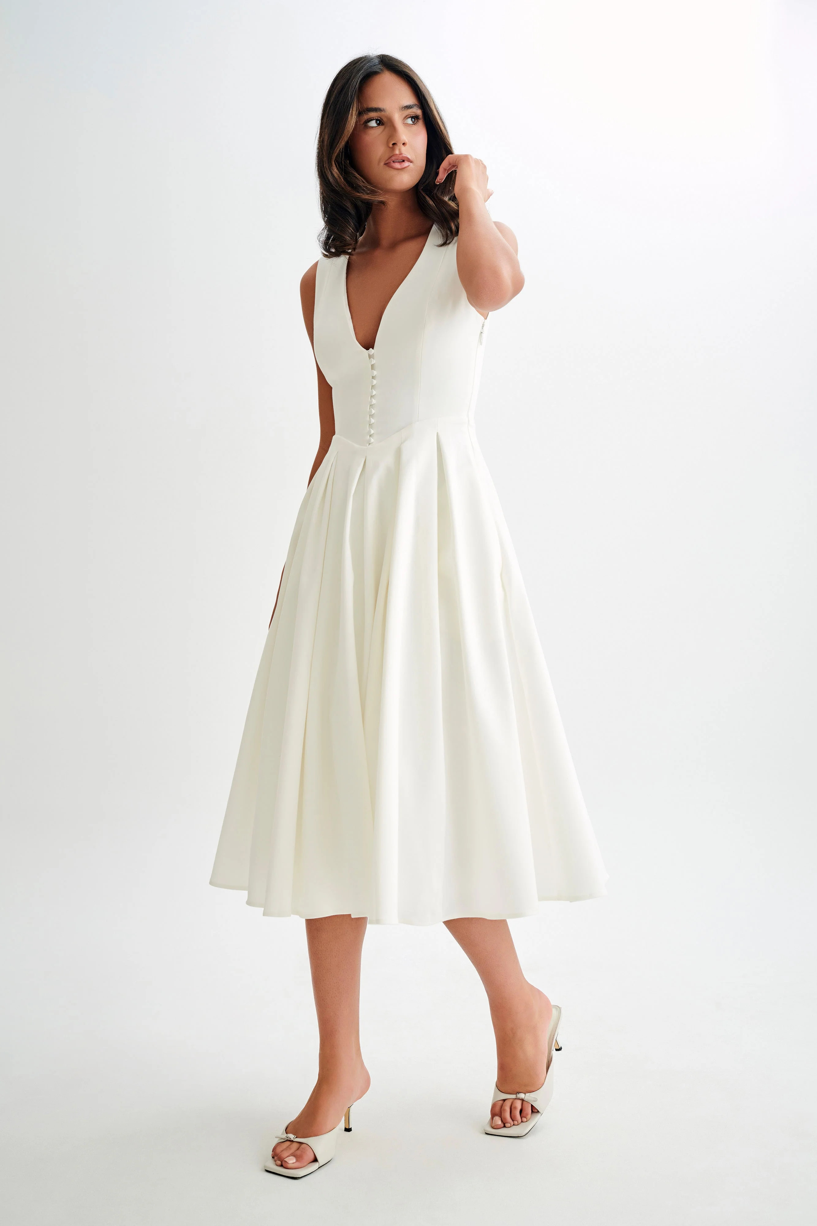 Keely Cotton Sleeveless Midi Dress - White | MESHKI US