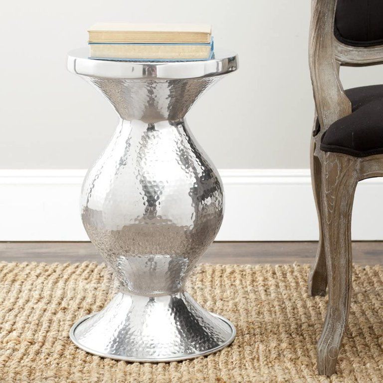 Contemporary Vase Shape Wide Top Cocktail End Table in Hammered Silver Finish | Walmart (US)