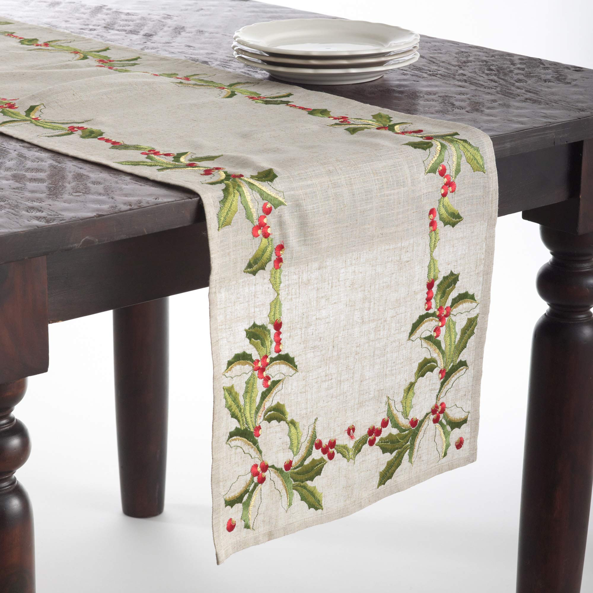 SARO LIFESTYLE QX653.N1654B Holiday Collection Embroidered Holly Design Table Runner, 16" x 54", ... | Amazon (US)