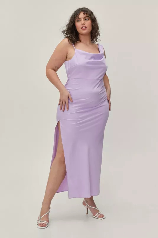 Plus Satin Asymmetric Cowl Front Maxi Dress | Nasty Gal (US)