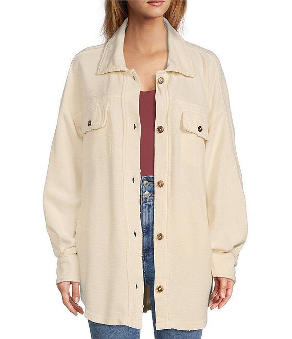 Ruby Heavy Knit Button Front Point Collar Long Drop Shoulder Sleeve Oversized Statement Shacket | Dillard's