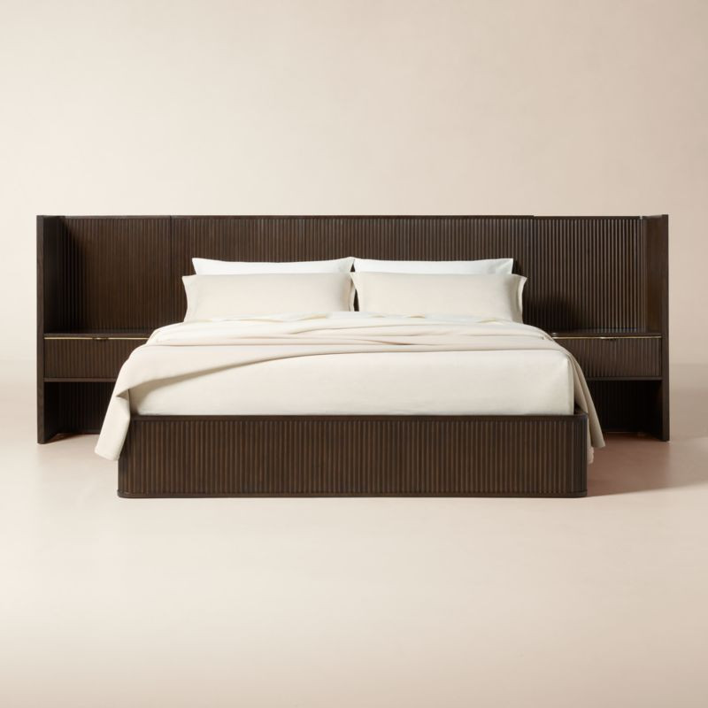 Davison Fluted Dark Brown Wood King Bed with Nightstands | CB2