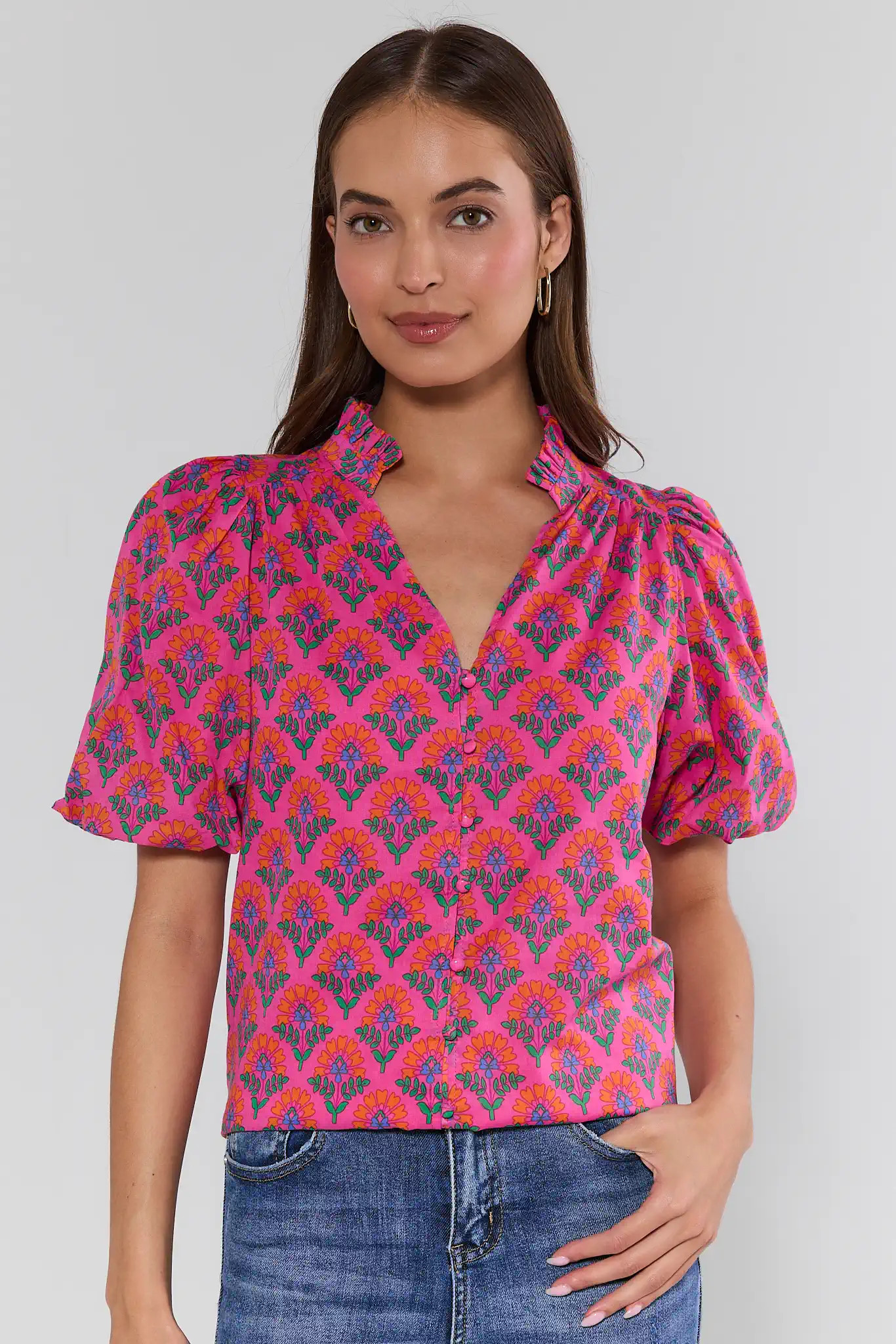 Pink Printed Button Up Top | Avara