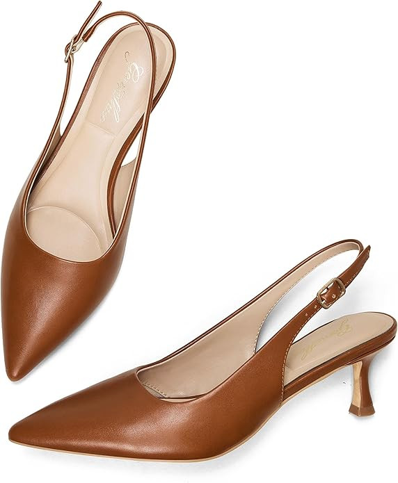 GENSHUO Kitten Heel Slingback Closed Pointed Toe Low Heels Pumps Women 2 Inch Short Strap Dressy ... | Amazon (US)