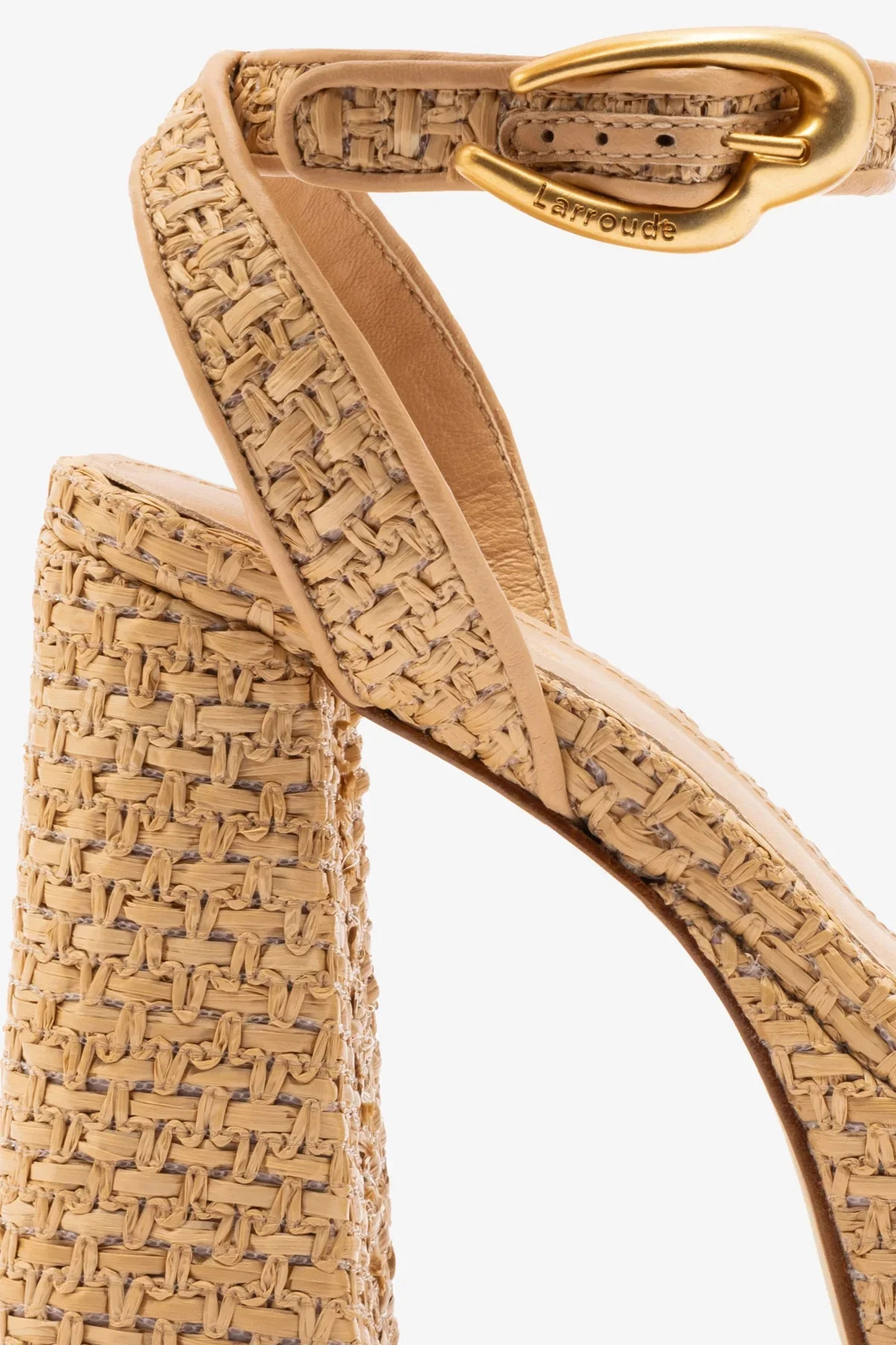 Dolly Verona Sandal In Beige Leather and Natural Raffia | Larroude