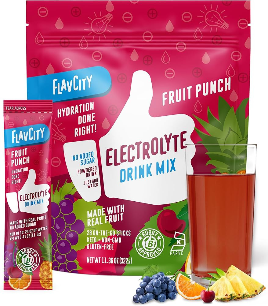 FlavCity Fruit Punch Electrolytes Powder Packets - 28 Hydration Packets - No Added Sugar - Hydrat... | Amazon (US)