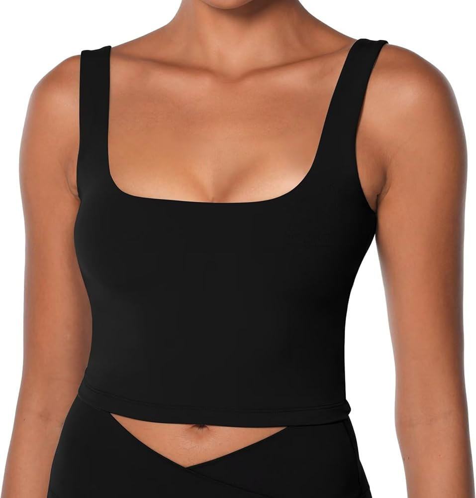 Sunzel Women's Double Lined Tank Top, Sleeveless Square Neck Crop Top, Yoga & Fitness Fitted Work... | Amazon (US)