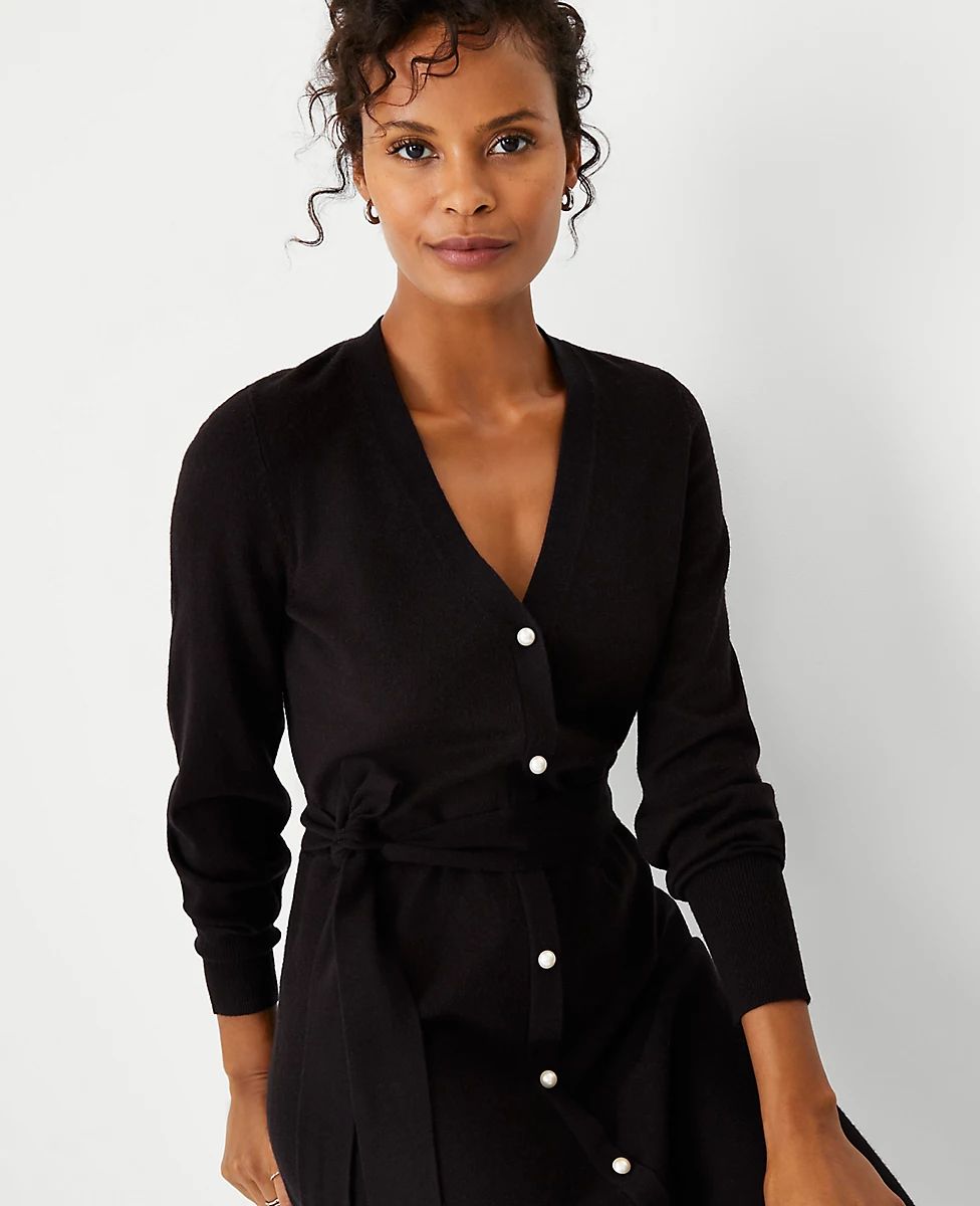 Pearlized Button Belted Sweater Dress | Ann Taylor (US)