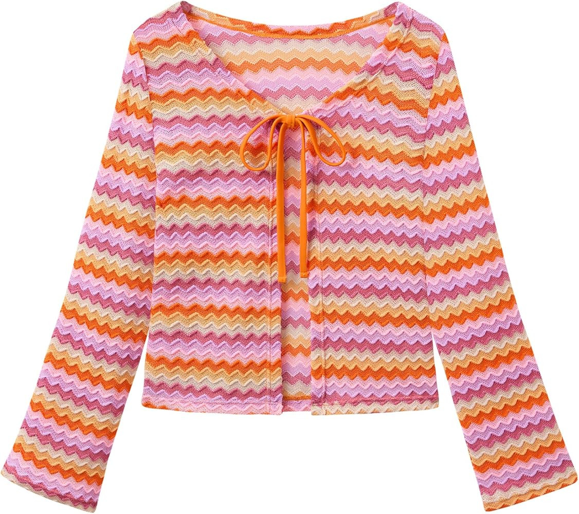 ZAFUL Swimsuit Coverup Shirt for Women Crochet Cardigan Bathing Suit Cover Up Long Sleeve Cover U... | Amazon (US)