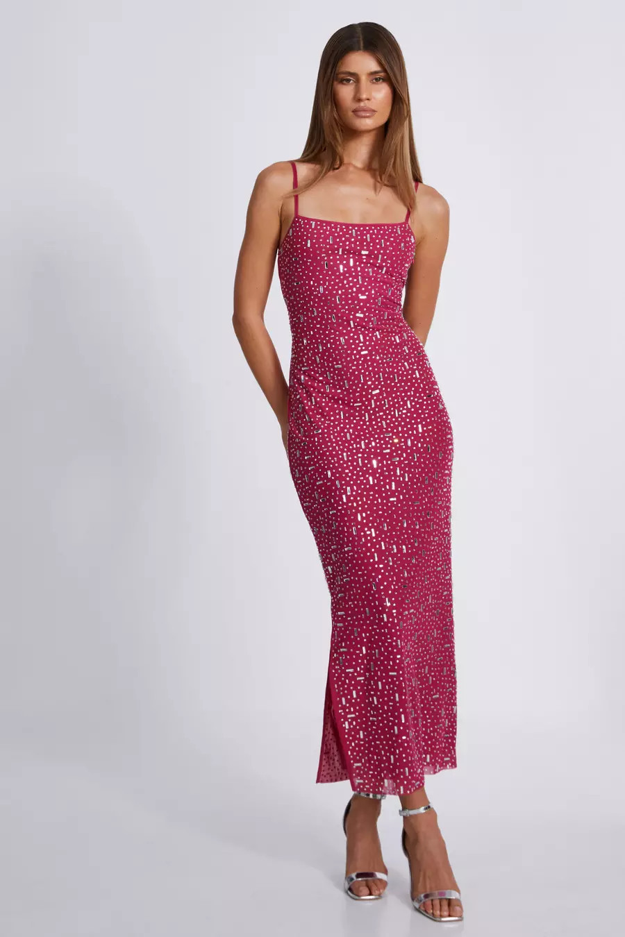Pink Square Neck Embellished Maxi Dress | Quiz Clothing