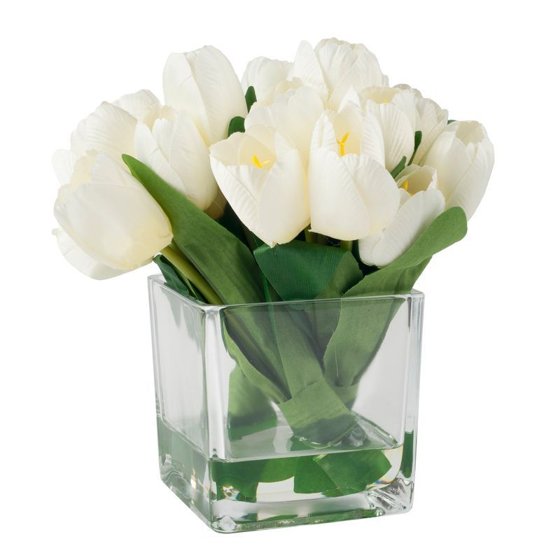 Nature Spring Tulip Floral Arrangement in Vase With 24 Artificial Flowers With Leaves in Decorati... | Target