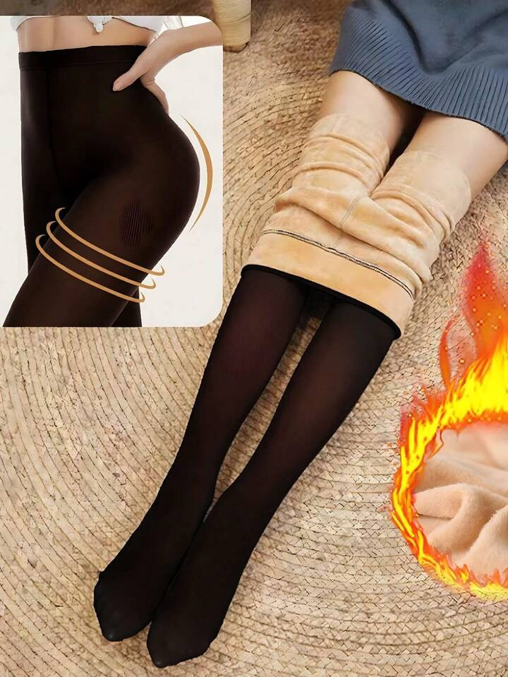 Woman Thermal Tights Sexy Translucent Fleece Leggings Pantyhose Slim Winter Warm Thick Velvet Stockings Female Streetwear Pants | SHEIN