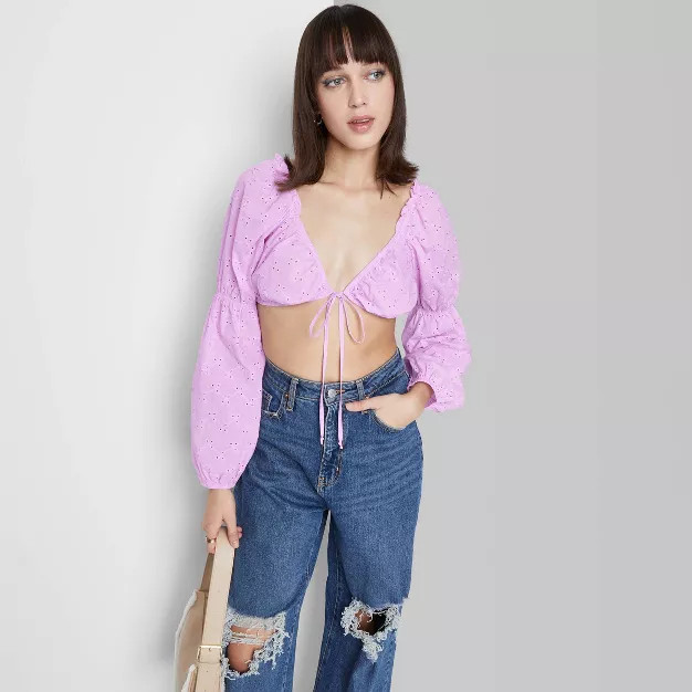 Women's Puff Long Sleeve Milkmaid Tiny Top - Wild Fable™ | Target