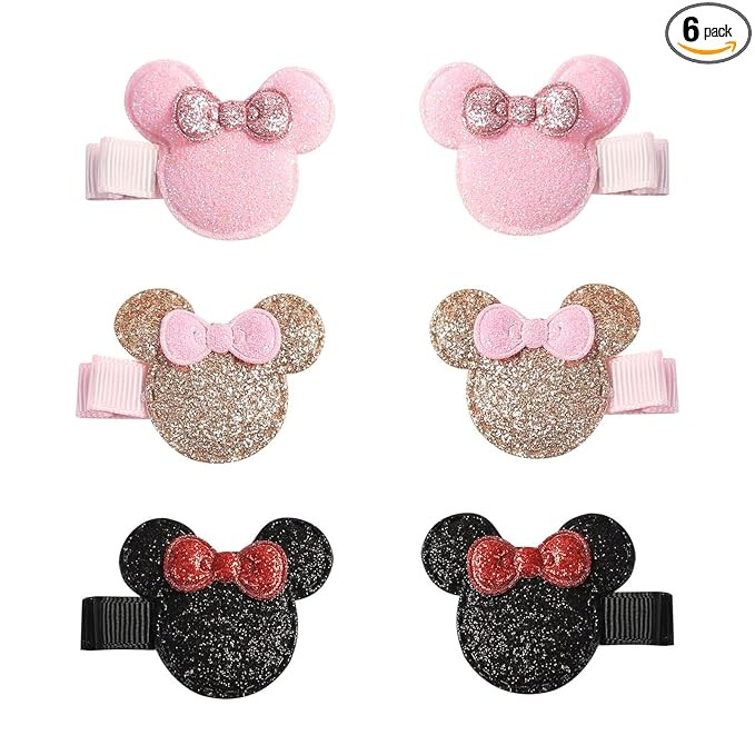 3 Pairs Glitter Mouse Ears Hair Clips for Baby Girls Toddler 1.5 Inch Hair Bows Barrettes Birthda... | Amazon (US)