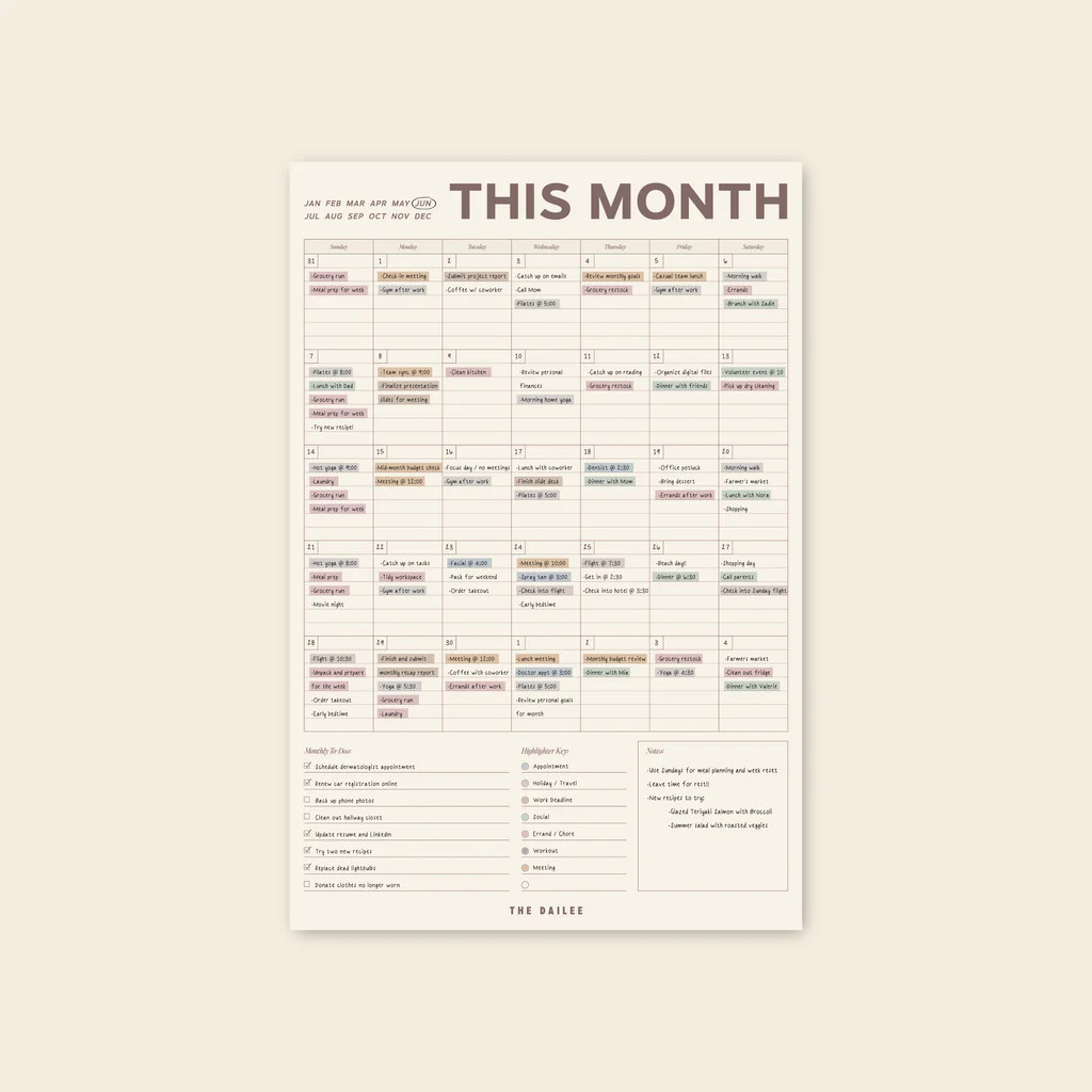 Monthly Fridge Calendar | The Dailee
