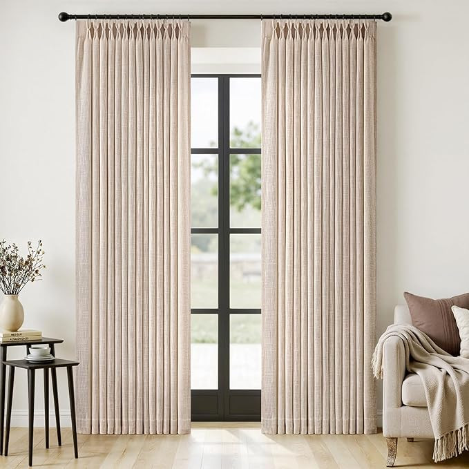 MIULEE Pinch Pleated Thick Linen Curtains 96 Inches Long 2 Panels for Living Room Bedroom, Memory... | Amazon (US)