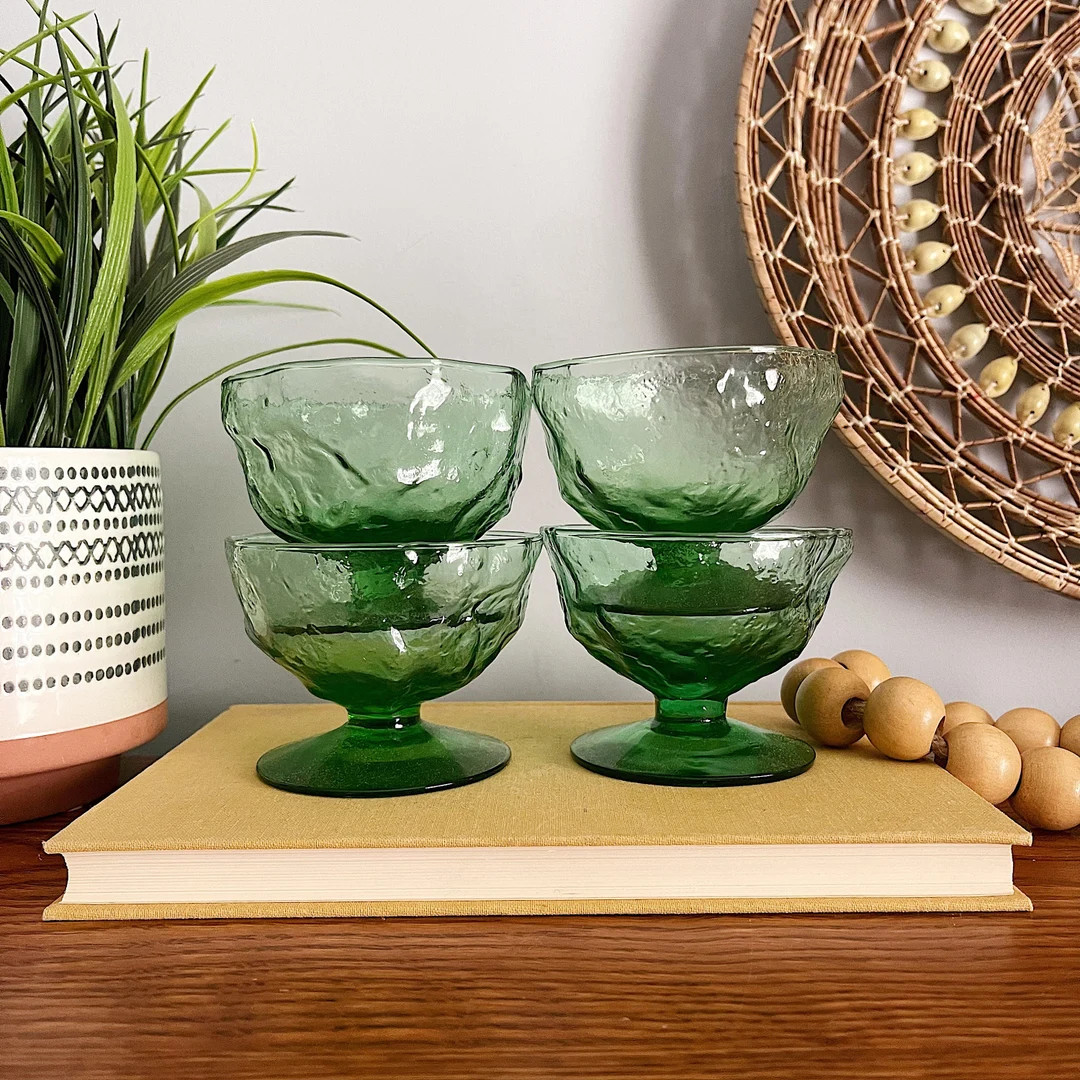 Vintage Morgantown Sherbet Crinkle Green Glasses Set of 4 | Etsy (US)