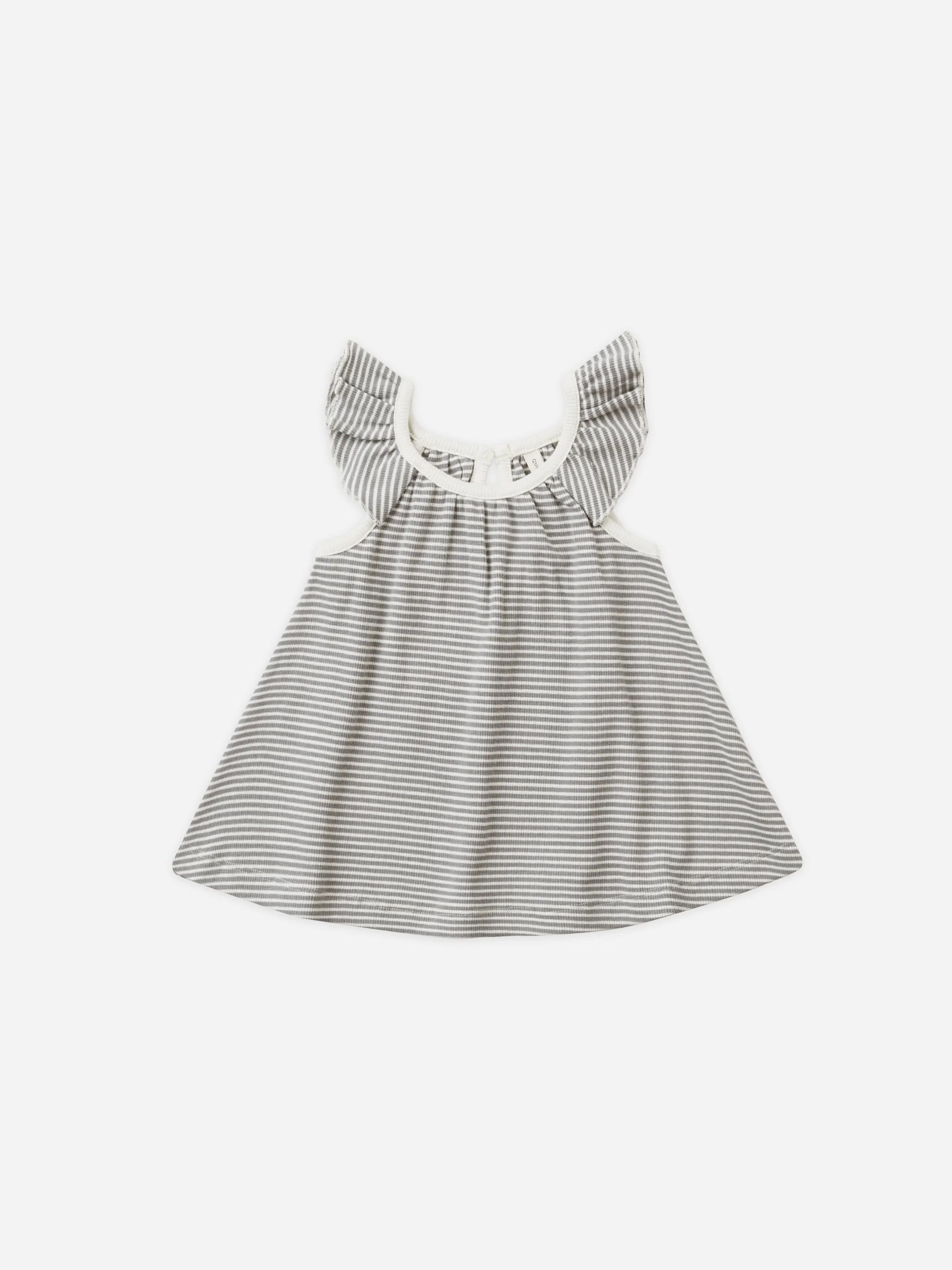 Ruffle Swing Dress || Lagoon Micro Stripe | Rylee + Cru