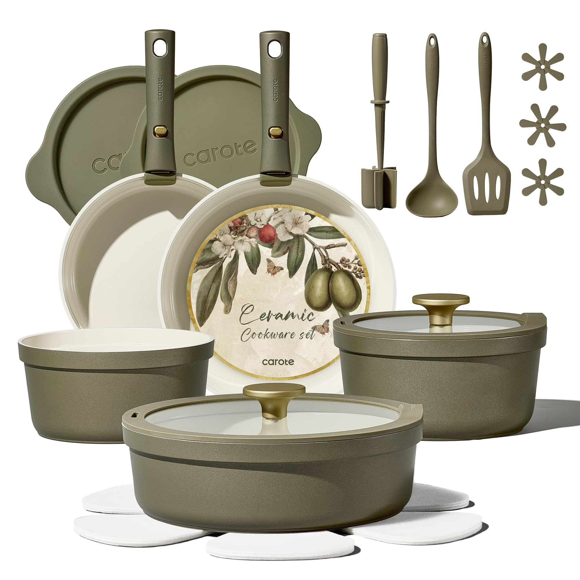 Carote 21pcs Ceramic Cookware Set with Detachable Handles, Pots and Pans Set Non Stick, RV Kitche... | Amazon (US)