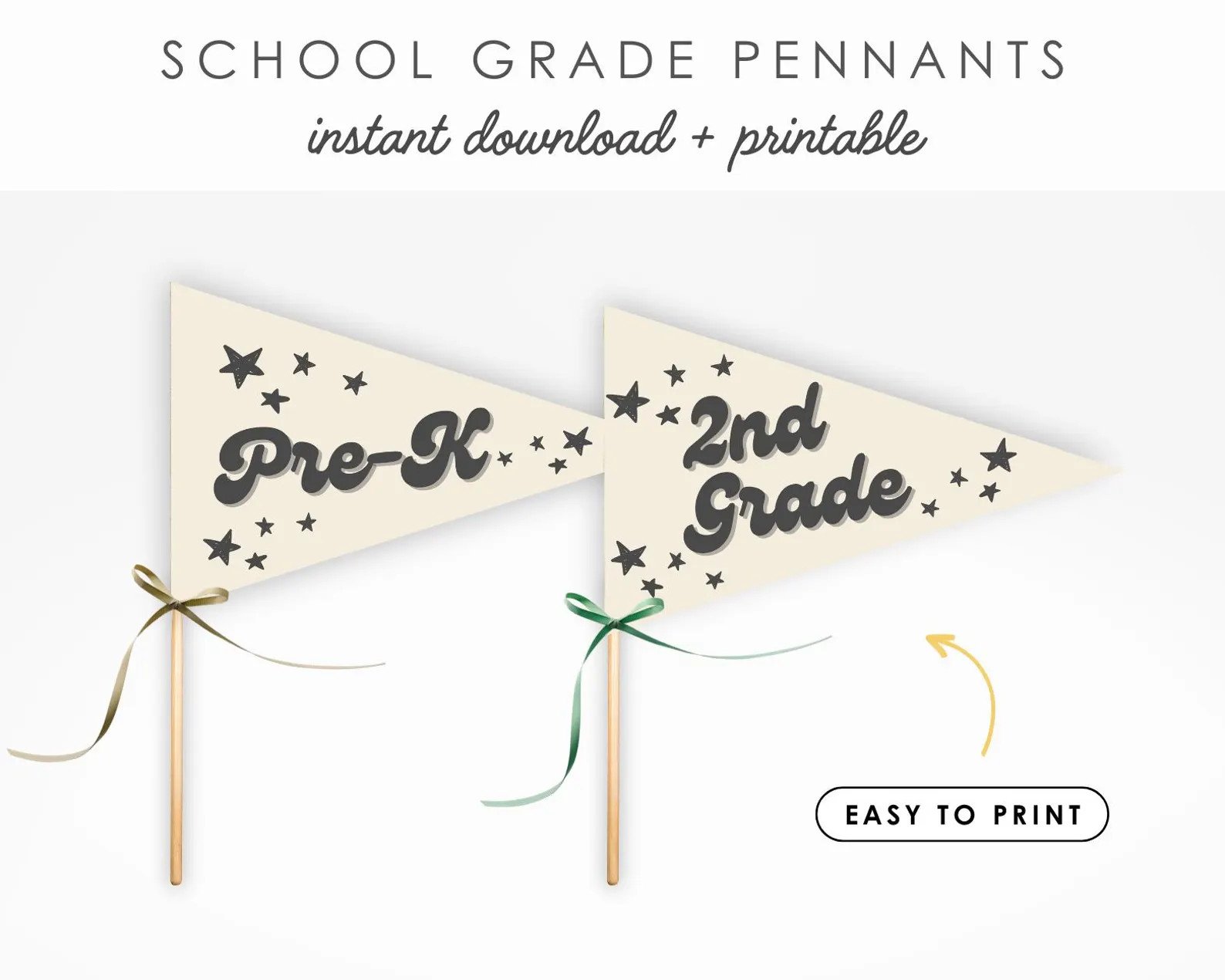 School Grade Level Pennant Flags, 1st Day of School, First Day of Preschool PRINTABLE, DIY School... | Etsy (US)