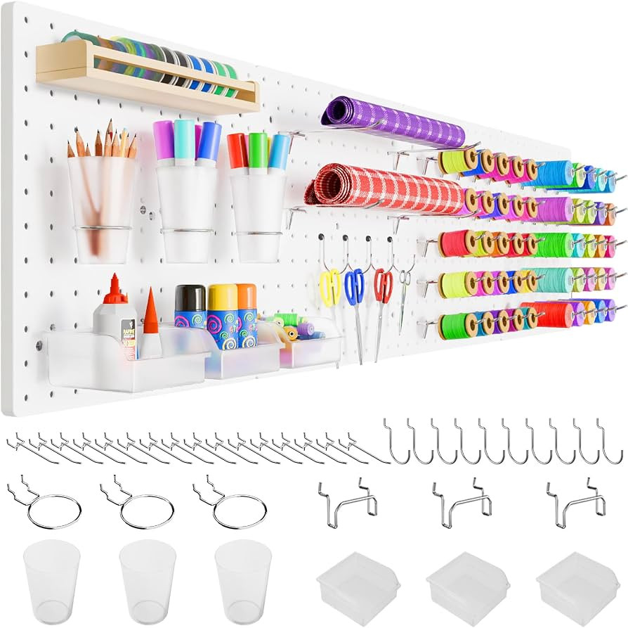 FZK Peg Board,36pcs Pegboard Kit, Includes 4 White Pegboard and Pegboard Accessories,Plastic Pegb... | Amazon (US)