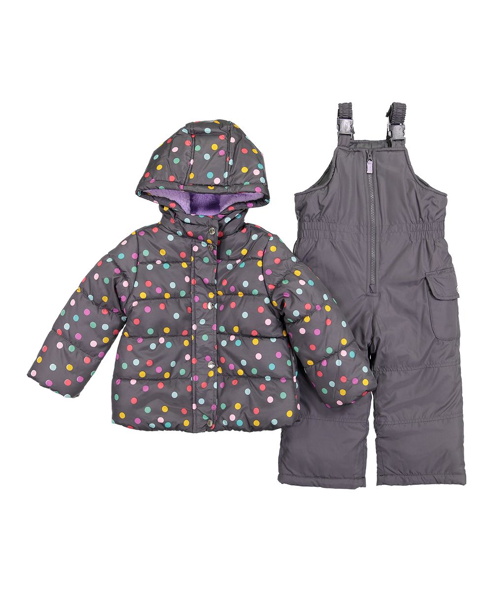 Carter's Girls' Puffer Coats DOT - Gray Polka Dot Puffer Jacket & Bib Pants - Toddler | Zulily