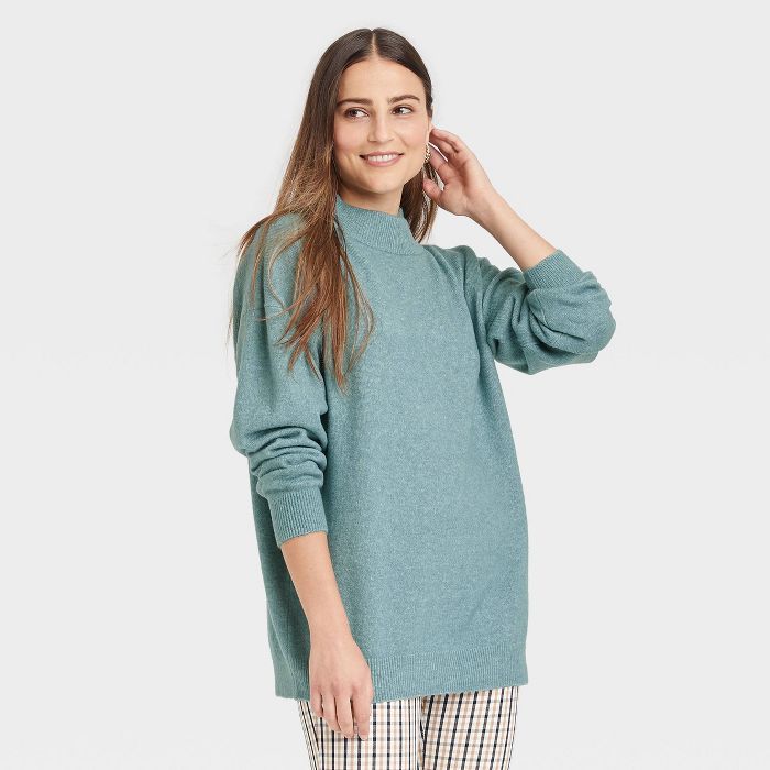 Women&#39;s Slouchy Mock Turtleneck Pullover Sweater - A New Day&#8482; Blue M | Target