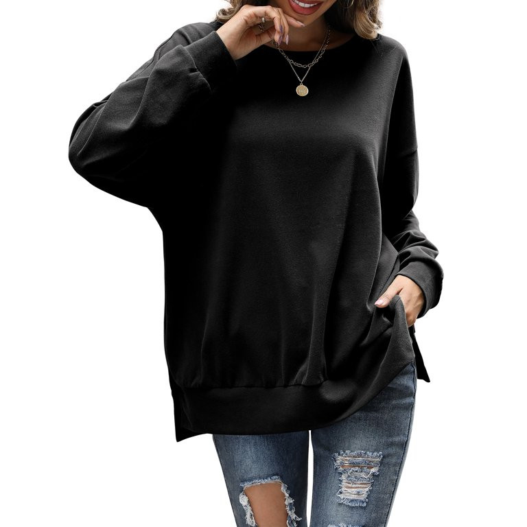 Amoretu Crewneck Sweatshirt Women Tunic Shirt Oversized Drop Shoulder Tops, Black XL | Walmart (US)
