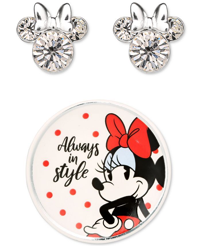 Disney Minnie Mouse Clear Crystal Stud in Sterling Silver with Bonus Trinket Dish & Reviews - Ear... | Macys (US)