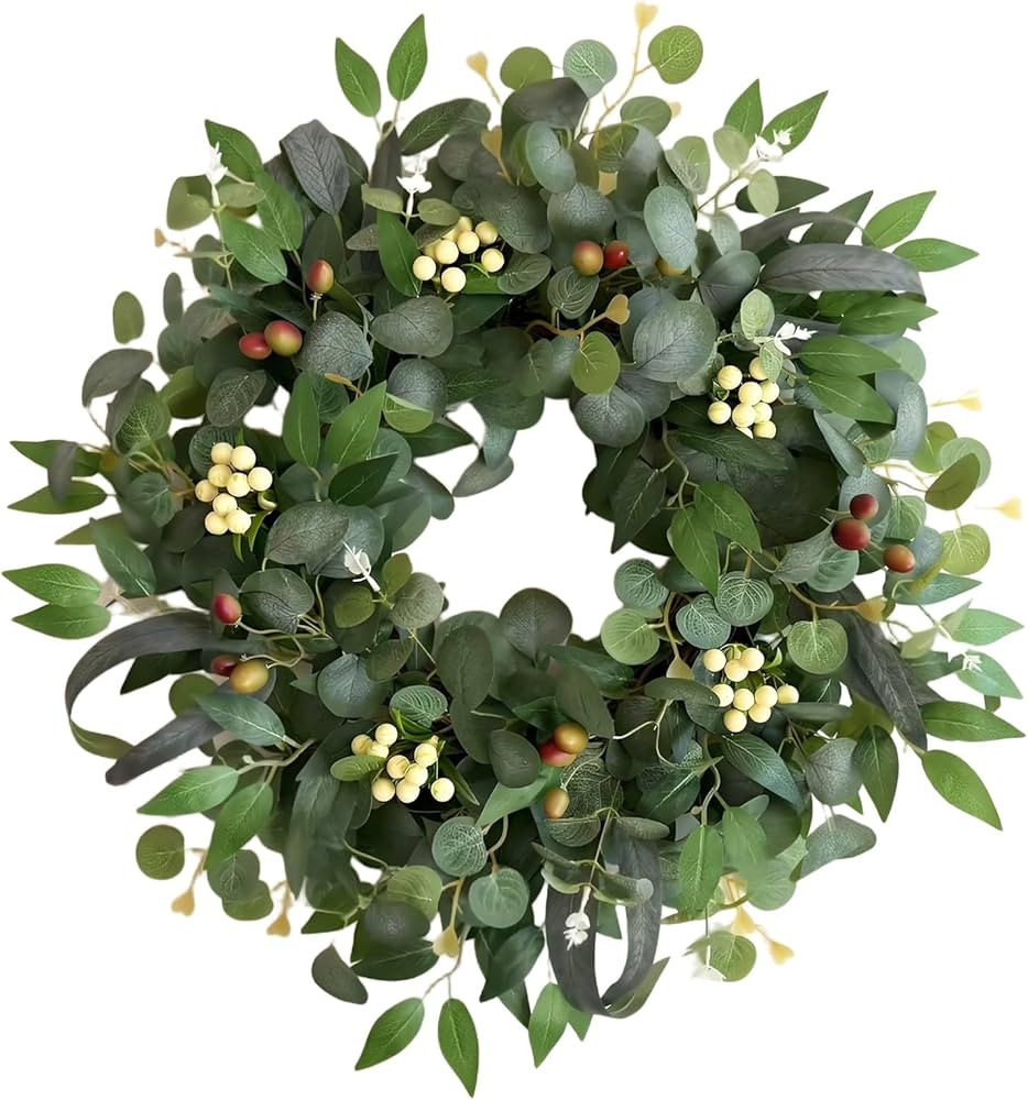24 Inch Eucalyptus Wreaths for Front Door,Spring Summer Fall Autumn Winter Wreaths,Large Eucalypt... | Amazon (US)