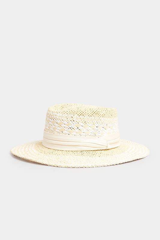 Yours Natural Brown & White Contrast Straw Boater Hat | Long Tall Sally