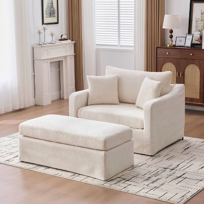 Hrinhom Accent Chair Set,Chenille Accent Armchair And Ottoman-Beige | Target