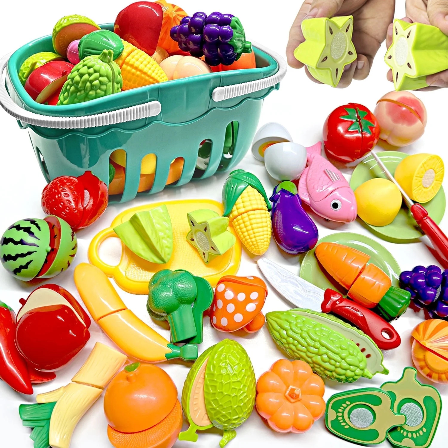 BeePrincess 30pcs BPA-Free Play Food Set with Storage Basket - Realistic Fake Vegetables & Fruits... | Walmart (US)