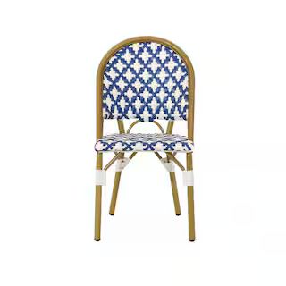 Noble House Louna Bamboo Print Finish Patterned Faux Rattan Outdoor Dining Chair in Blue and Whit... | The Home Depot
