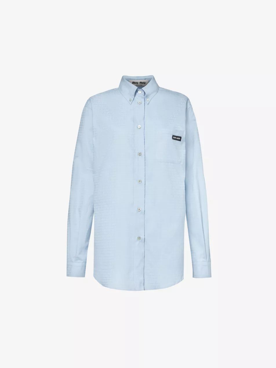 Jacquard-pattern pearlescent-button regular-fit cotton shirt | Selfridges