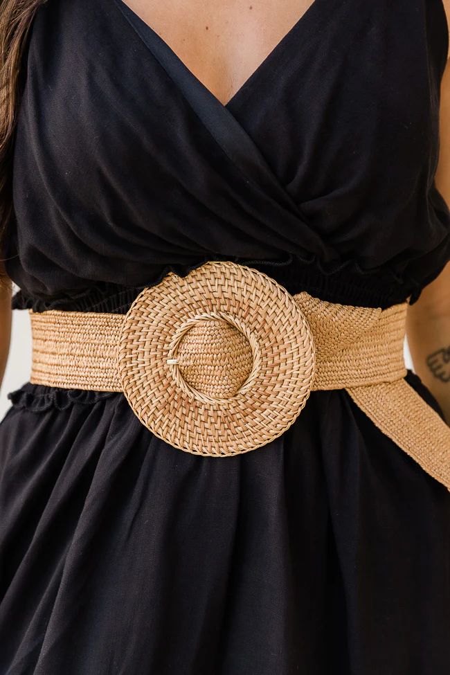 Love By The Coast Cognac Woven Buckle Rattan Belt | Pink Lily