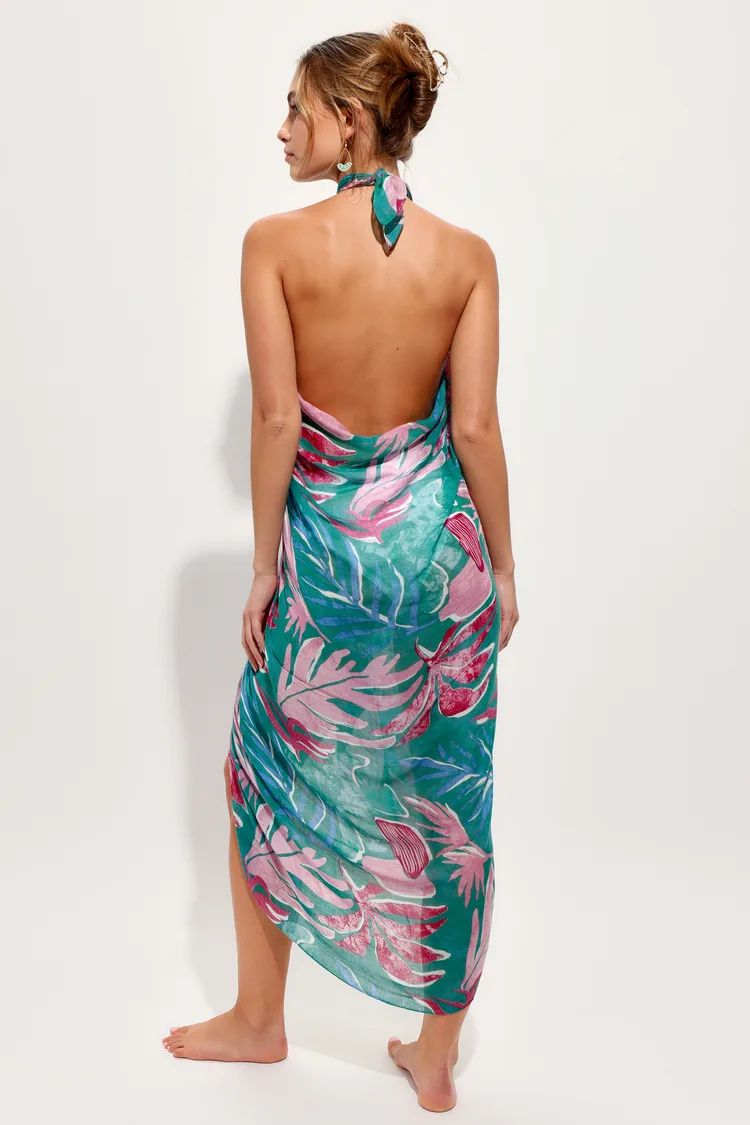Destined for Sun Green Multi Tropical Print Sarong Swim Cover-Up | Lulus