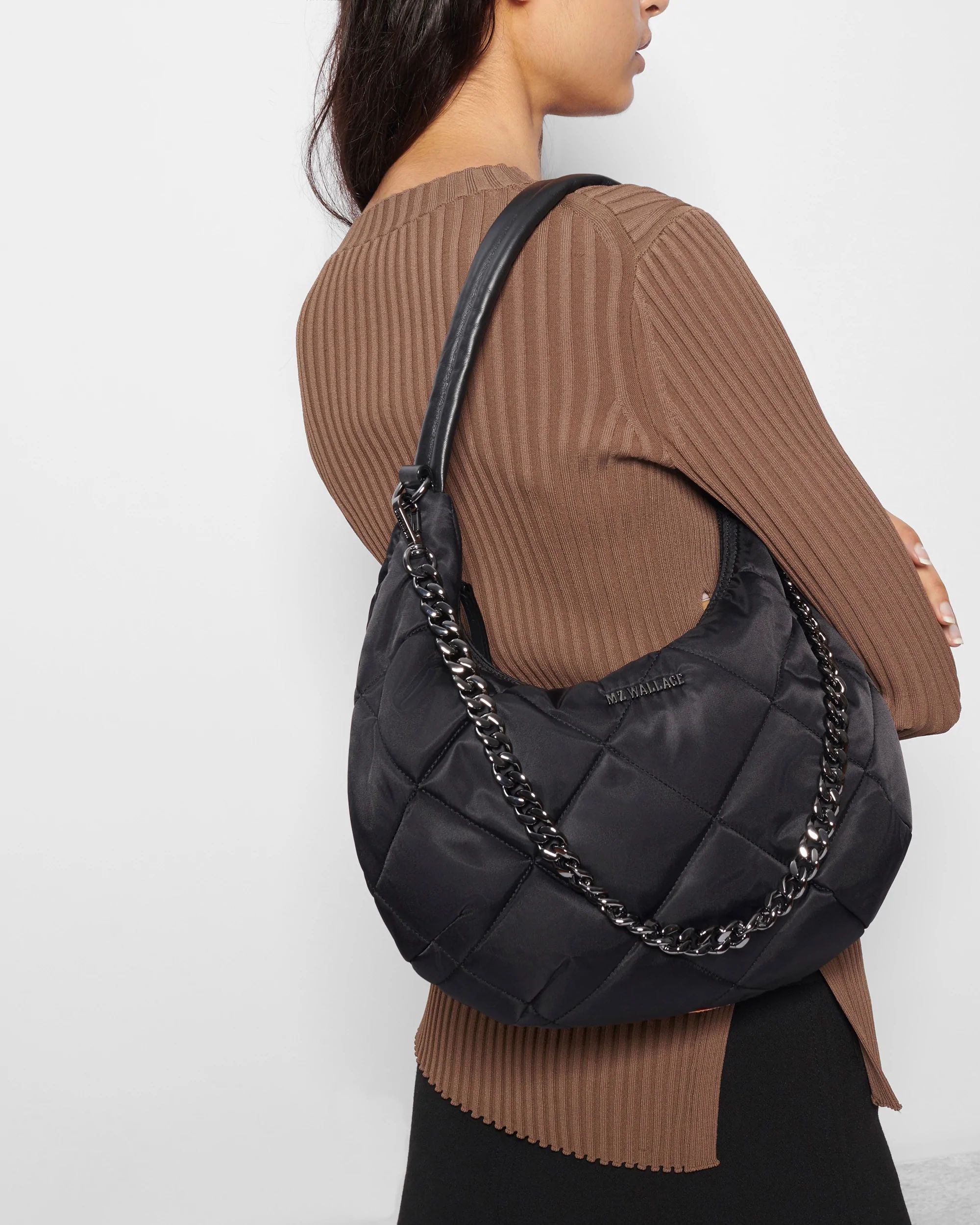 Black Quilted Bowery Shoulder Bag | MZ Wallace